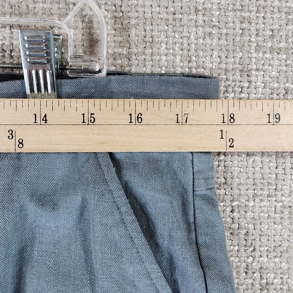 Far Afield UK 100% Heavy Linen Pants Mens Size 3/L Green Blue Pleated Zip 35x28